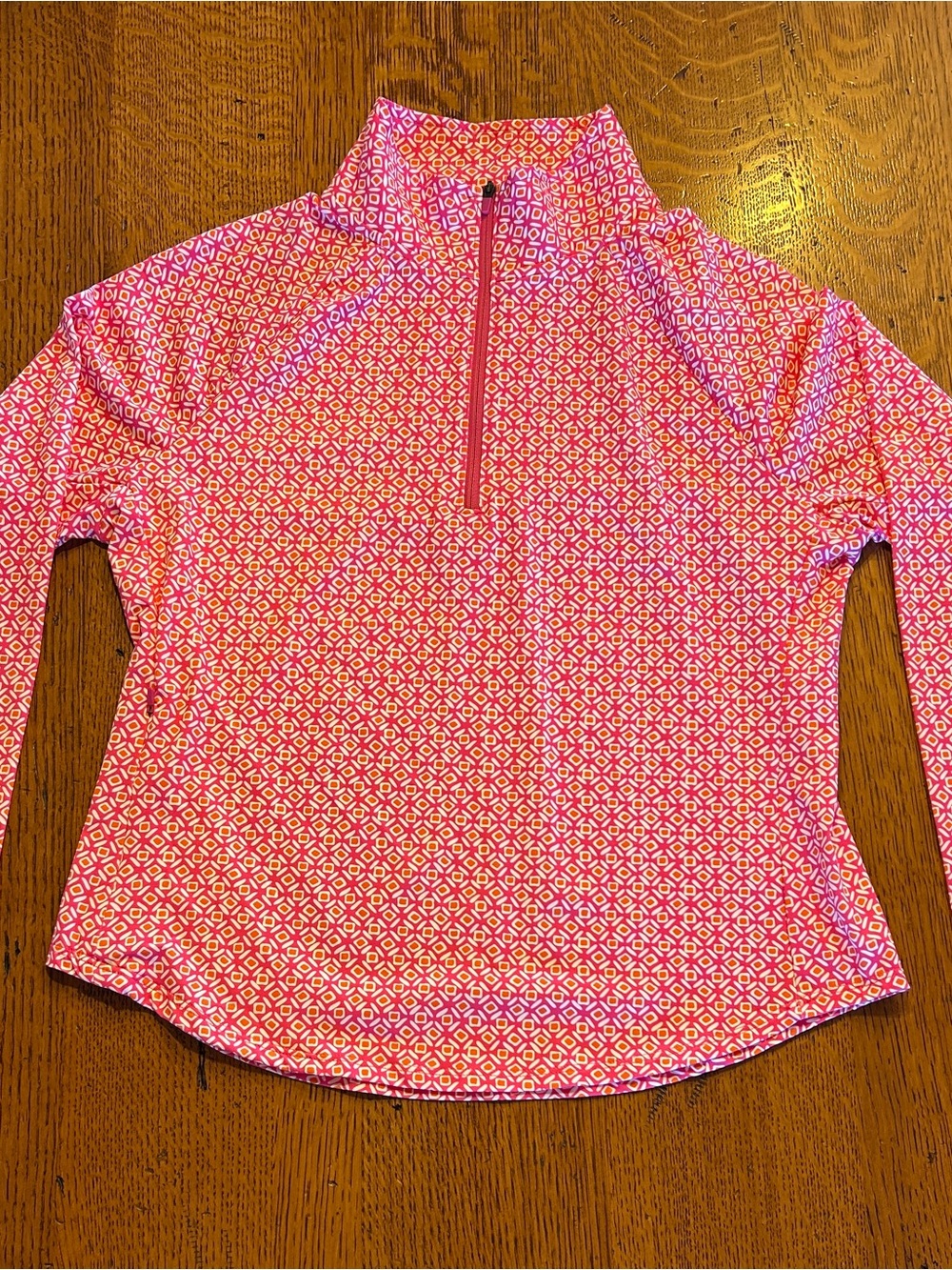 Lands' End, Sun shirt, Pink and White Geometric Half-Zip Pullover